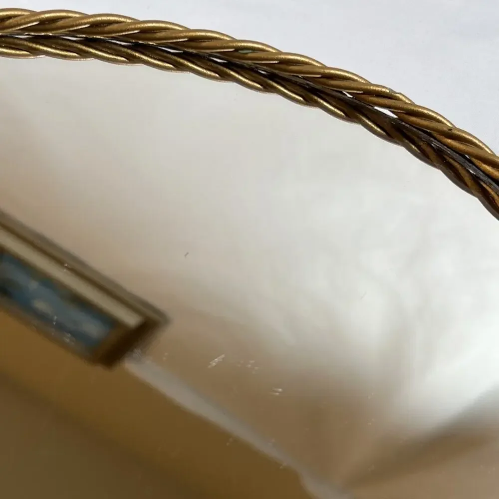 Vintage Gold Twisted Braided Metal Rope Framed Oval Wall Mirror Tray 12.5x9.5”